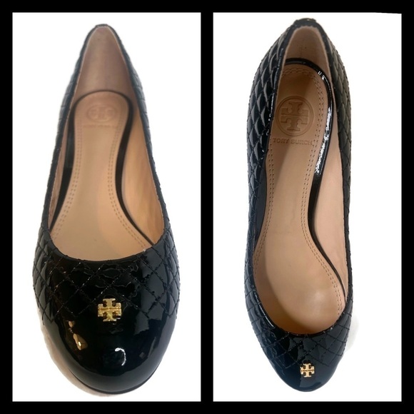 TORY BURCH #33379 Black & Gold Patent Leather Low Heels (US 7.5) Womens Shoes - Picture 9 of 11